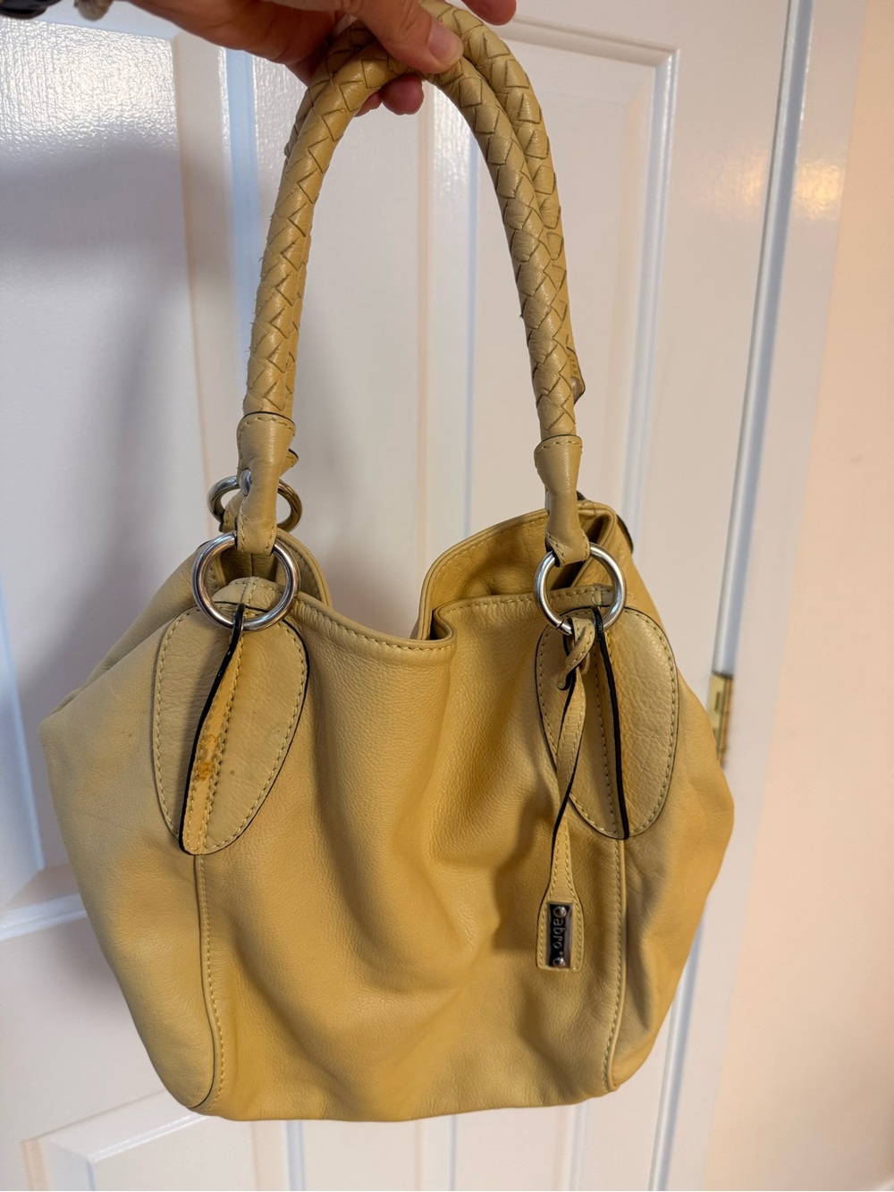 Abro Yellow Leather Shoulder Bag with Braided Handles